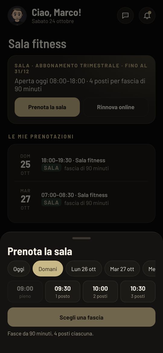 Schermata dell'app U NEAT: Prenoti la sala da solo