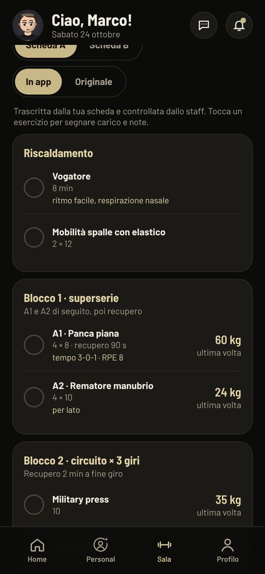 Schermata dell'app U NEAT: La scheda in tasca